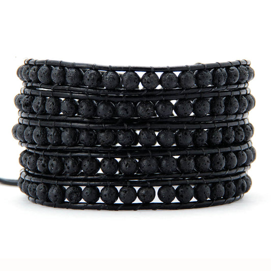 Handmade Natural Lava Stone Leather Wrap Bracelet - 32.5 Inches + 3 closures