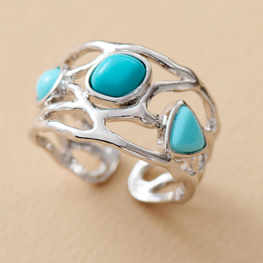 Resizable 3 Stone Turquoise Silver Ring