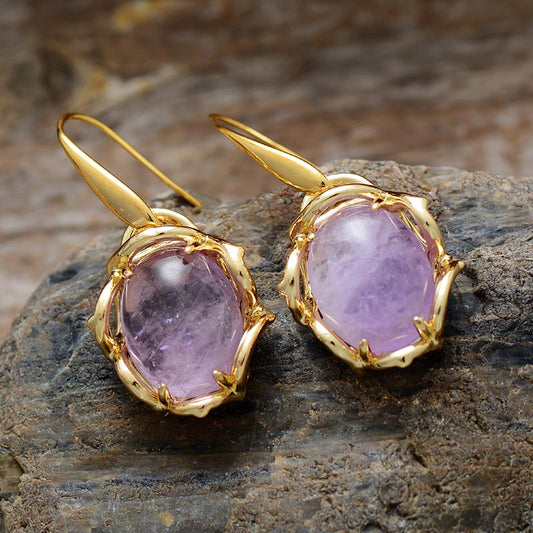 Luxury Handmade Amethyst and Gold Tone Earrings