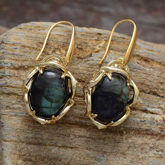 Luxury Handmade Labradorite and Gold Tone Earrings