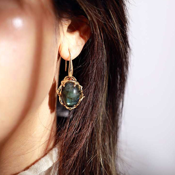 Luxury Handmade Labradorite and Gold Tone Earrings