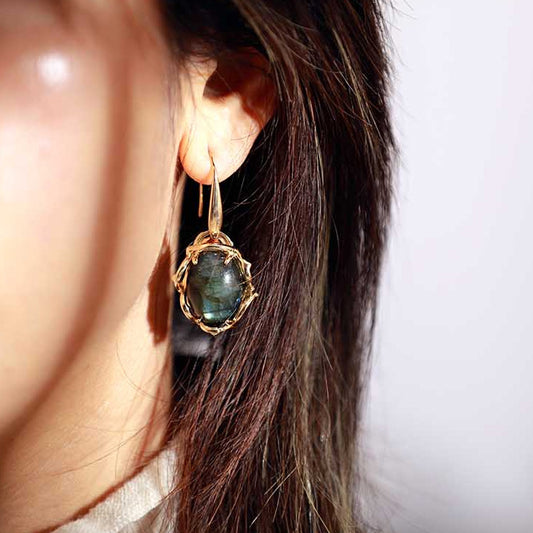 Luxury Handmade Labradorite and Gold Tone Earrings