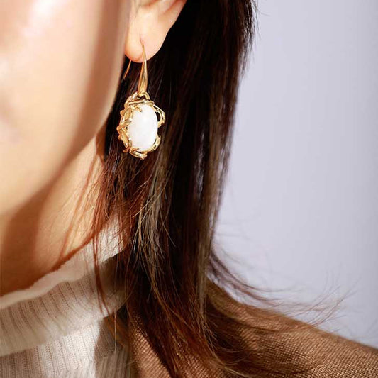 Luxury Handmade Moonstone and Gold Tone Earrings