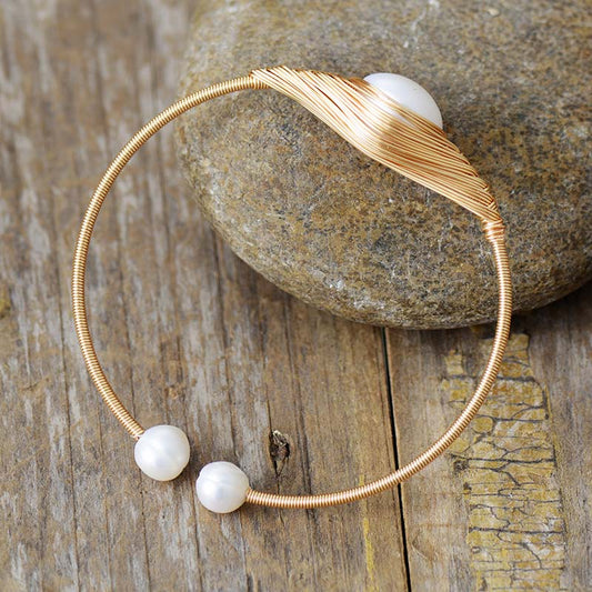 MantraChakra Pearl & Gold Plated Wire Cuff Bangle