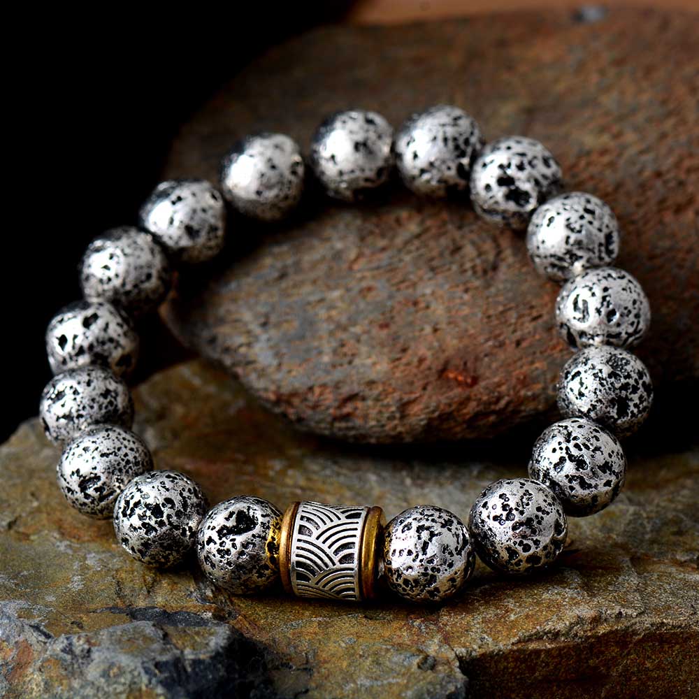 Handmade Metal Lava Stone Bracelet - 10MM Beads