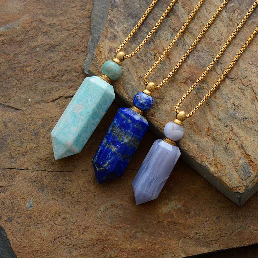 Handmade Natural Amazonite Perfume Bottle Necklace