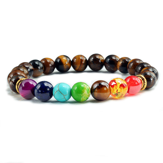 7 Chakra Crystal Elastic Bracelet with Natural Tigers Eye Stone