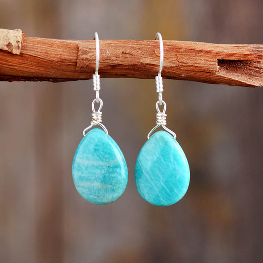 Handmade Natural Amazonite Teardrop Earrings