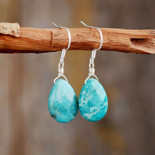 Handmade Natural Amazonite Teardrop Earrings