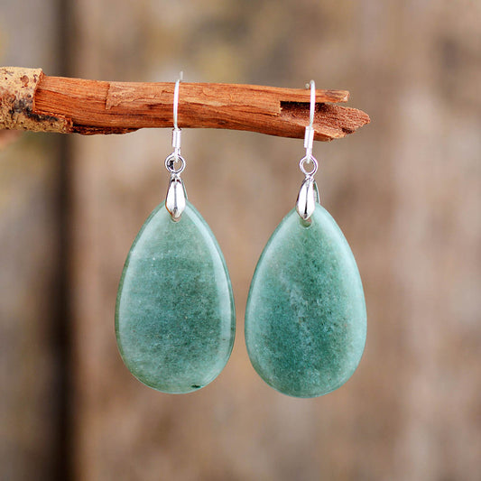 Handmade Natural Aventurine Teardrop Earrings