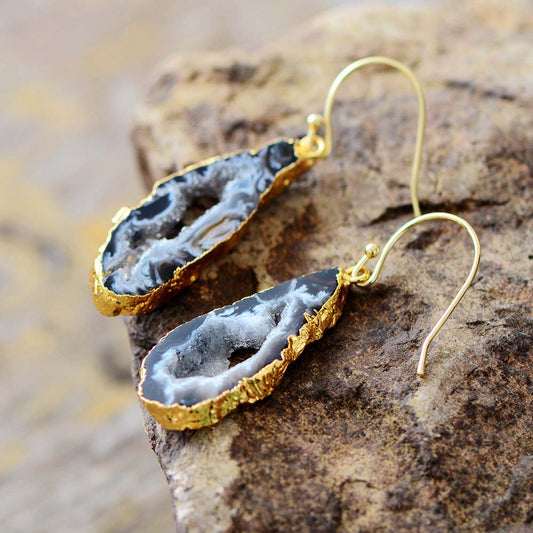 Handmade Natural Druzy and Gold Earrings