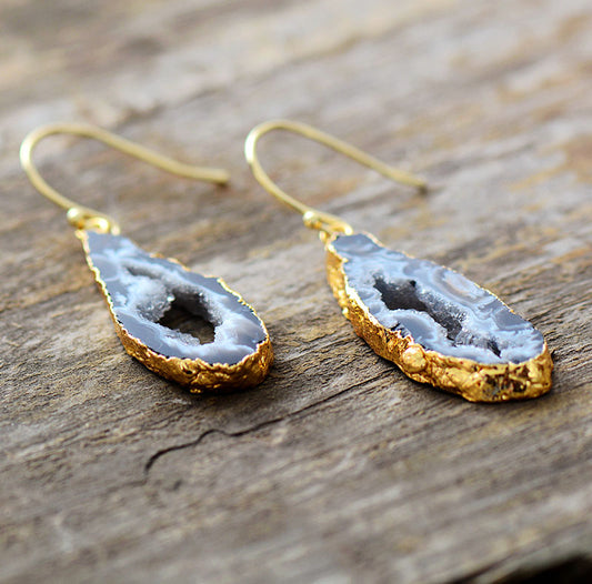 Handmade Natural Druzy and Gold Earrings