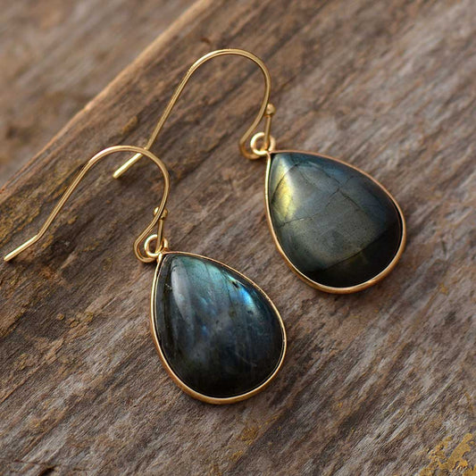 Handmade Labradorite Teardrop Bold Dangle Earrings