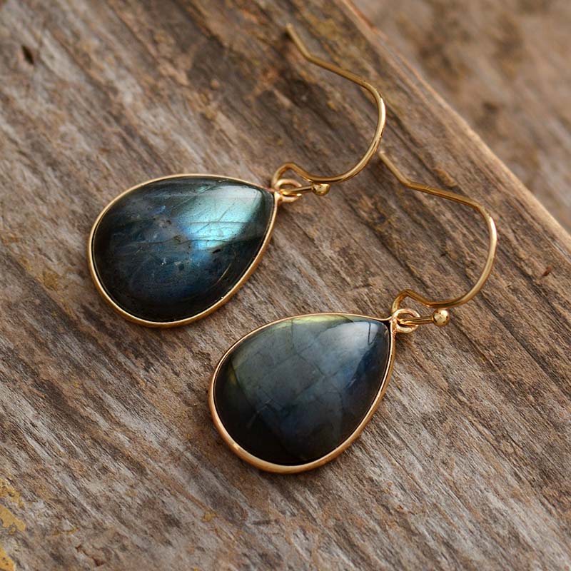 Handmade Labradorite Teardrop Bold Dangle Earrings