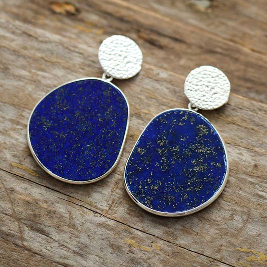 Handmade Natural Lapis Lazuli Silver Dangle Earrings
