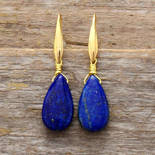 Handmade Natural Lapis Lazuli Teardrop Dangle Earrings