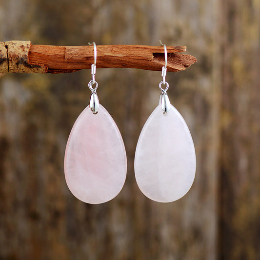 Handmade Natural Rose Quartz Elegant Teardrop Earrings