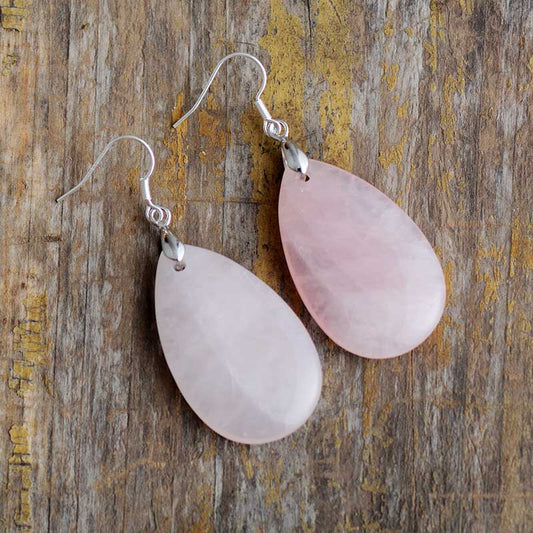 Handmade Natural Rose Quartz Elegant Teardrop Earrings
