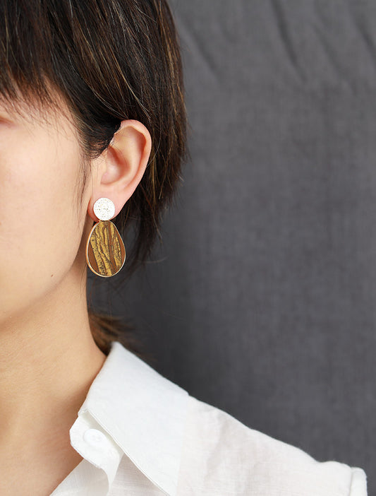 Handmade Natural Tigers Eye Gold Dangle Earrings