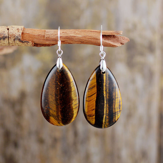 Handmade Natural Tigers Eye Elegant Teardrop Earrings