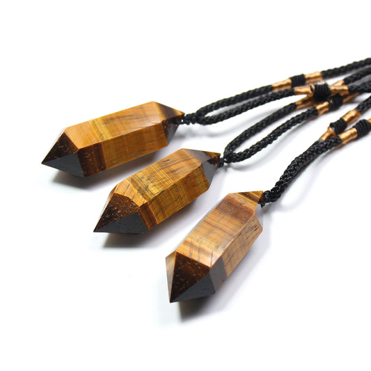 Natural Tiger Eye Stone Hexagonal Shape Pendant Necklace