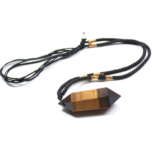 Natural Tiger Eye Stone Hexagonal Shape Pendant Necklace