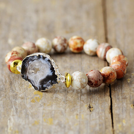 Handmade Onyx and Druzy Elastic Bracelet