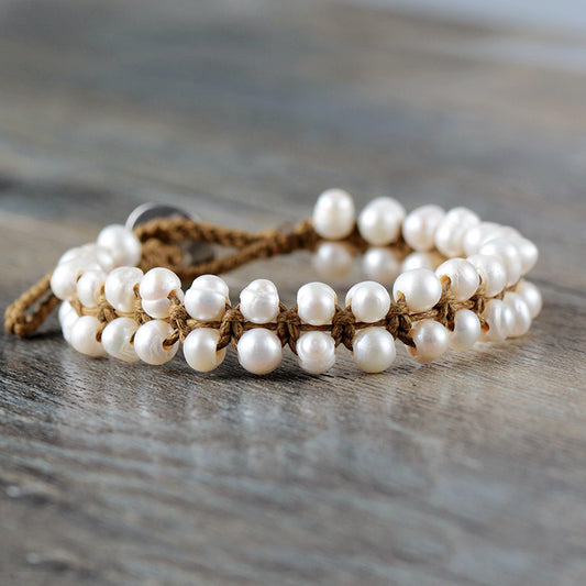 Handmade Freshwater Pearl String Knotted Bracelet
