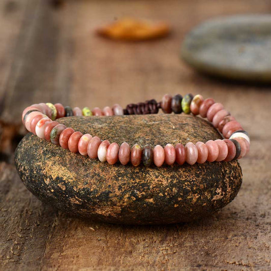 Handmade Natural Pink Jasper Disc Shaped Bracelet - 6.7 Inches and adjustable