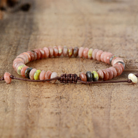 Handmade Natural Pink Jasper Disc Shaped Bracelet - 6.7 Inches and adjustable