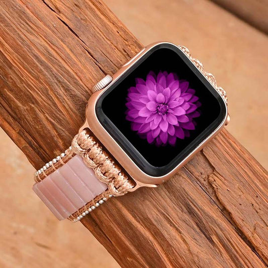 Handmade Pink Opal Apple Watch Bracelet with Wax Rope