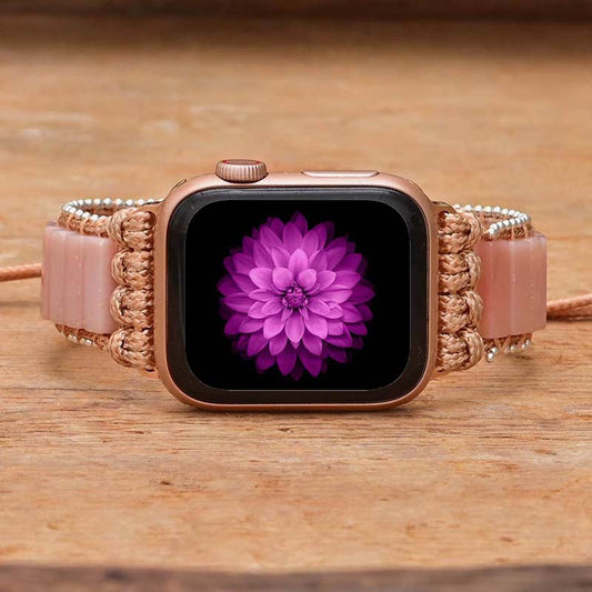 Handmade Pink Opal Apple Watch Bracelet with Wax Rope