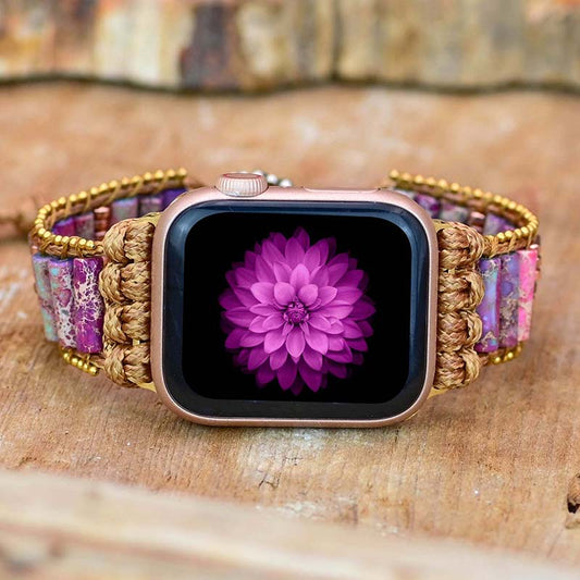 Handmade Purple Jasper Apple Watch Bracelet with Wax Rope