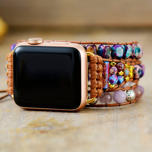 Handmade Purple Jasper Apple Watch Straps with Vegan Rope
