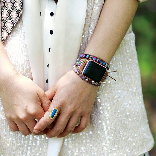 Handmade Purple Jasper Apple Watch Straps with Vegan Rope