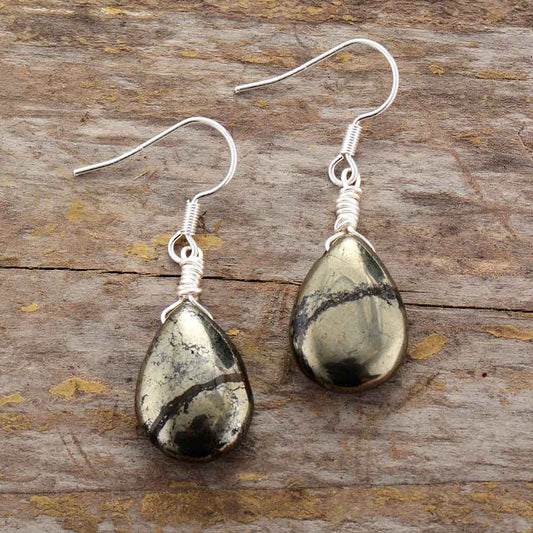 Handmade Pyrite Teardrop Dangle Earrings