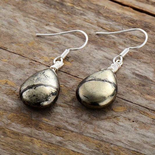 Handmade Pyrite Teardrop Dangle Earrings
