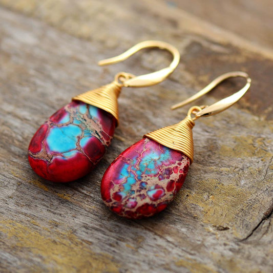 Handmade Red Imperial Jasper Teardrop Earrings