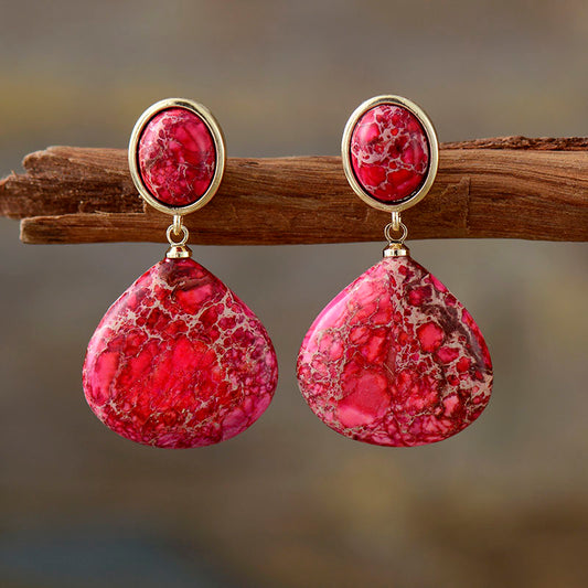 Handmade Red Imperial Jasper and Gold Stud Earrings