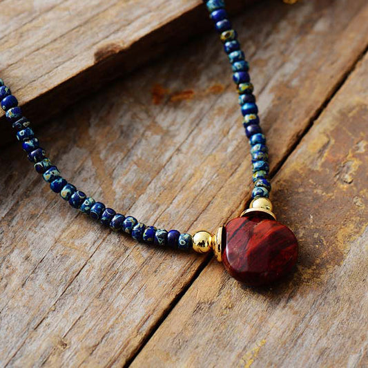 Handmade Red Jasper Teardrop Pendant Choker Necklace - 17 Inches