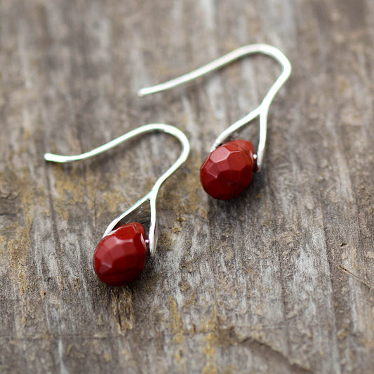 Handmade Red Jasper Classic Drop Earrings - Natural Crystals