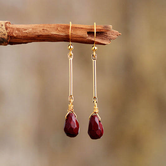 Handmade Red Jasper Gold Tone Drop Earrings