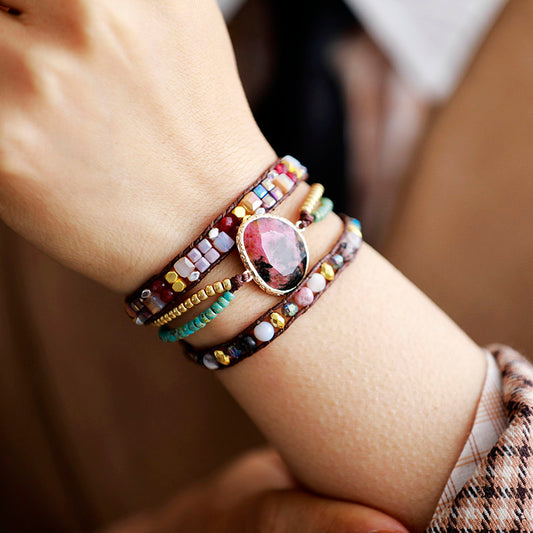 Handmade Red Jasper Vegan Beaded Cord Wrap Bracelet 19.7 Inches + 3 Closures