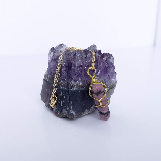 Rhodonite Natural Healing Stone Pendant Necklace