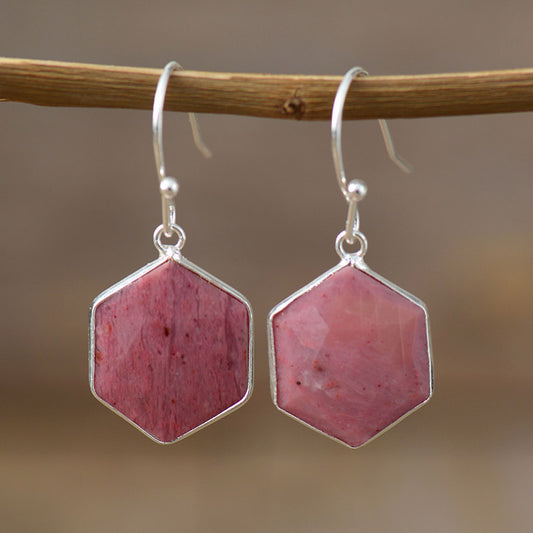 Handmade Rhodonite Hexagon Dangle Earrings