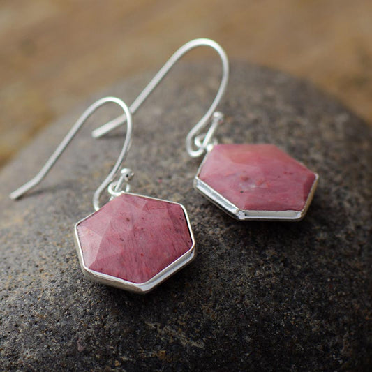 Handmade Rhodonite Hexagon Dangle Earrings