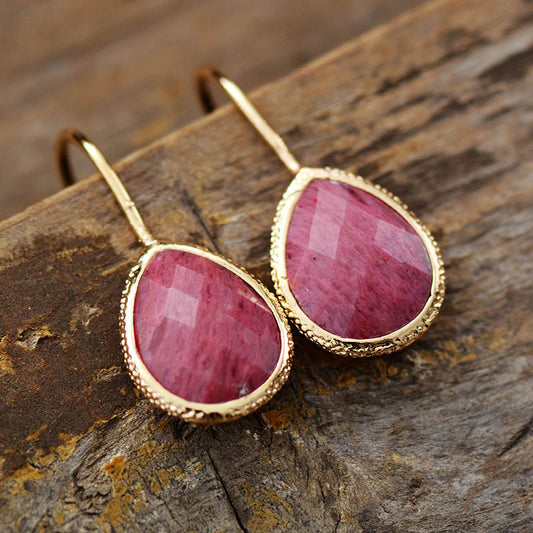 Handmade Rhodonite Teardrop Dangle Earrings