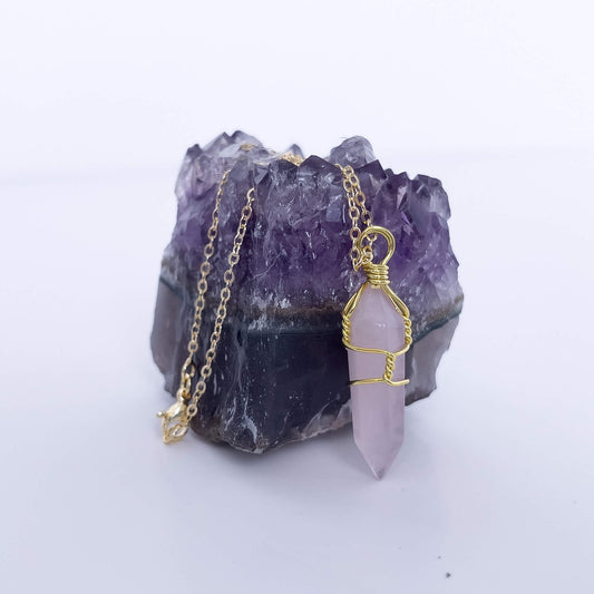 Rose Quartz Natural Healing Stone Pendant Necklace