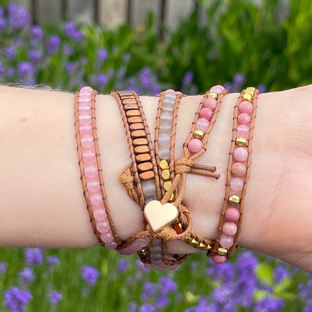 Handmade Natural Rose Quartz and Apple Watch Band 5 Wrap 38-45MM Plate