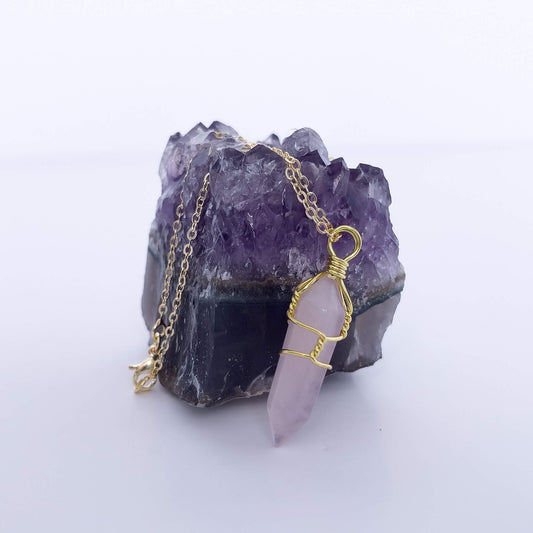 Rose Quartz Natural Healing Stone Pendant Necklace